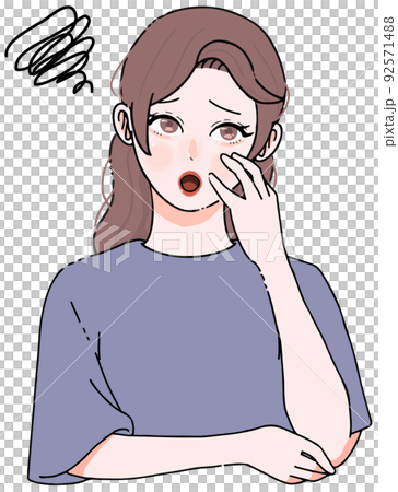 一位憂心忡忡的年輕長發女子的插圖 92571488