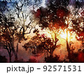 Abstract digital painting of tree at sunset time, warm tone image 92571531