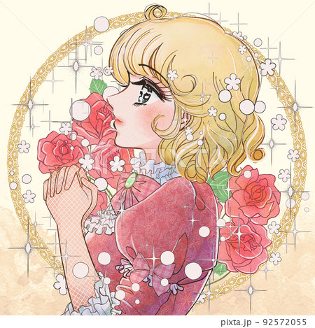 昭和の少女漫画風・美しい王女様のイラストのイラスト素材 [92572055