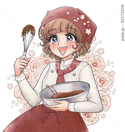 少女漫画風パティシエール・バレンタインチョコを手作りの 少女漫画風パティシエール・バレンタインチョコを手作りの