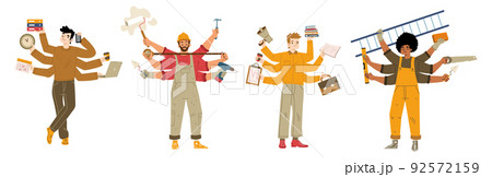 Diverse people with many hands. Multitask concept 92572159