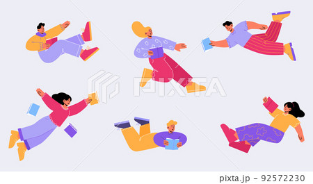 People reading books falling or flying in air People reading books falling or flying in air 92572230