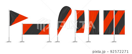 Red and black vinyl flags and banners on pole Red and black vinyl flags and banners on pole 92572271