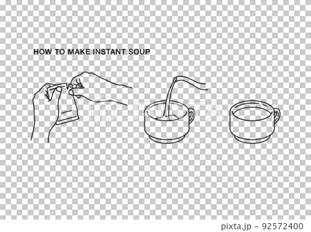 Illustration of how to make instant soup (line) 92572400