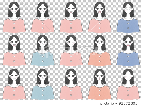 Simple person illustration set, various facial expressions (colored) 92572803