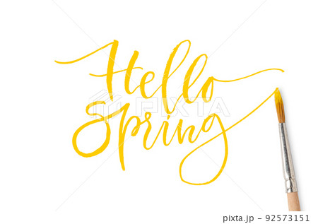 Hello spring. Inspirational quote. Handwritten text. Modern calligraphy. 92573151