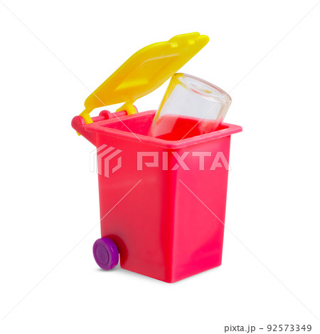 Glass waste in a dumpster. The concept of garbage separation. Isolated on white. Glass waste in a dumpster. The concept of garbage separation. Isolated on white. 92573349