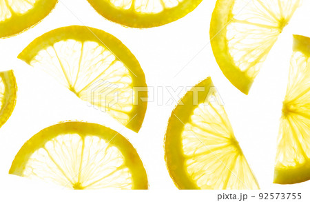 Transparent lemon slices on a white background. Top view Transparent lemon slices on a white background. Top view 92573755