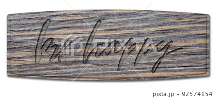 Be happy. Handwritten inscription on a wooden sign. Isolated on white 92574154