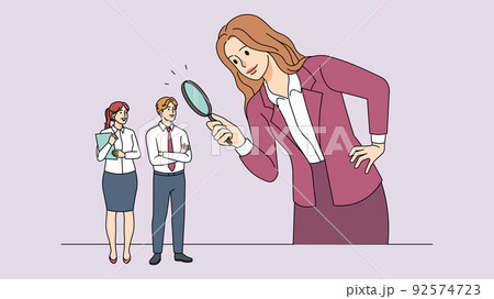 Businesswoman with magnifier look for job candidate  92574723