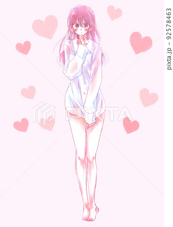 彼シャツの女性　ハート 92578463
