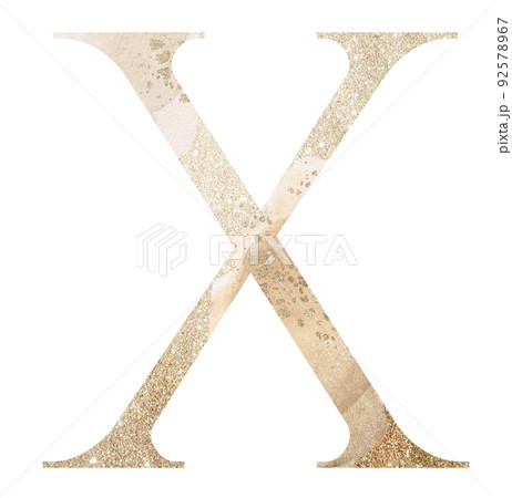 Pastel light Golden capital letter X isolated illustration, glitter holiday design element 92578967