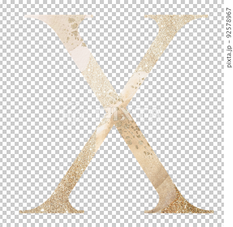 Pastel light Golden capital letter X isolated illustration, glitter holiday design element 92578967
