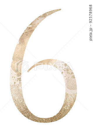Pastel light Golden number 6 isolated illustration, glitter holiday design element 92578968