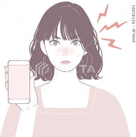 怒っているボブカット(パーマ)の可愛い女性  92581001