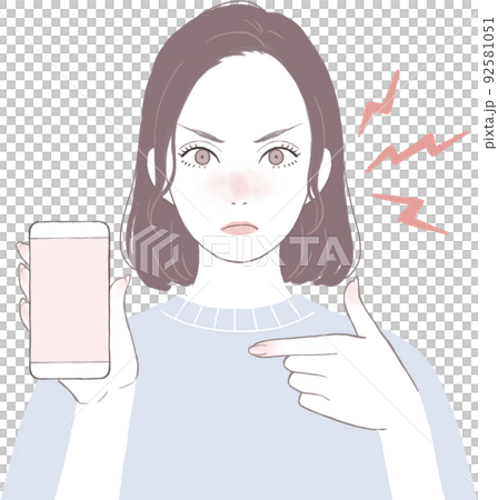 怒っているボブカット(ストレート)のキレイな女性 指差しver 怒っているボブカット(ストレート)のキレイな女性 指差しver 92581051