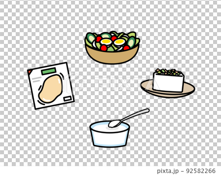 Carbohydrate restriction, low-calorie food, diet food, meal illustration 92582266