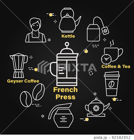 Coffeeshop linear vector icons in circle design. Isolated outline pictograms for cafe menu on black 92582952