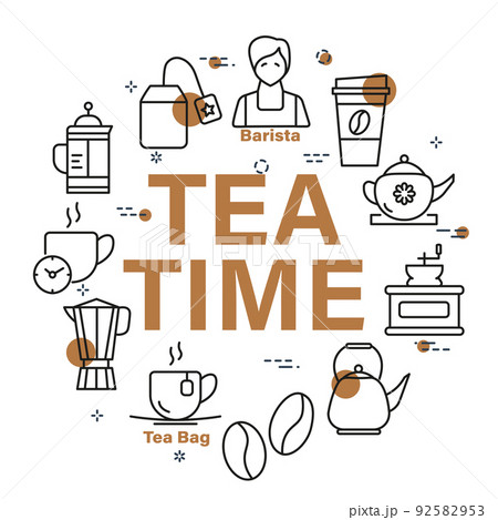 Vector design of Tea Time banner with different icons Vector design of Tea Time banner with different icons 92582953