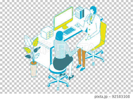 Isometric_Illustration 一名女性正在接受一名男醫生的體檢 92583108