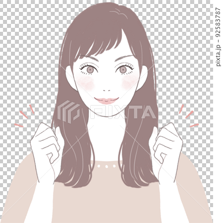 Beautiful woman with long hair full of motivation Guts pose ver Beautiful woman with long hair full of motivation Guts pose ver 92583787
