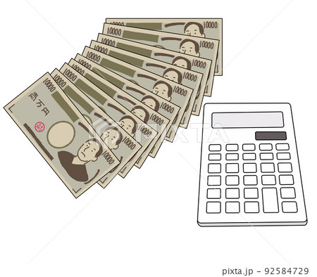 資金繰り　紙幣と電卓 92584729