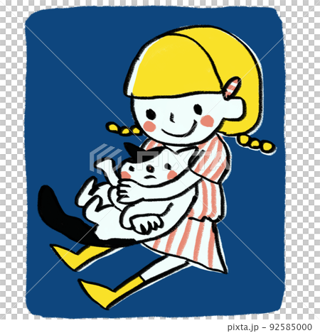 一個女孩和一隻貓在貓咖啡館裡抱著一隻貓的插圖,動物福利 一個女孩和一隻貓在貓咖啡館裡抱著一隻貓的插圖,動物福利 92585000