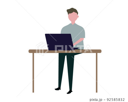 パソコンで仕事するビジネスマン 男性 pc イラスト 92585832