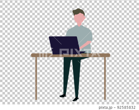 パソコンで仕事するビジネスマン 男性 pc イラスト 92585832