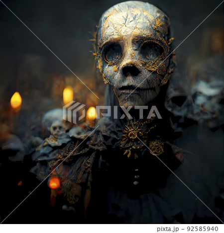 Zombie Rising out of a Graveyard Cemetery in Spooky Dark Night Zombie Rising out of a Graveyard Cemetery in Spooky Dark Night 92585940