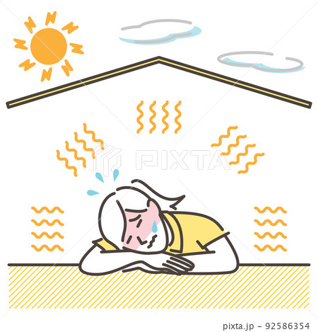 夏の屋内で熱中症にかかる若い女性【ベクターイラスト素材】 92586354