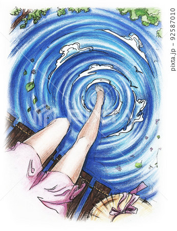 Watercolor sketch girl near the water illustration 92587010