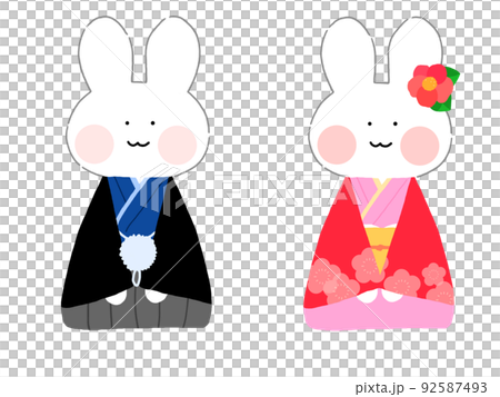 Illustration of a rabbit sitting in a kimono Illustration of a rabbit sitting in a kimono 92587493