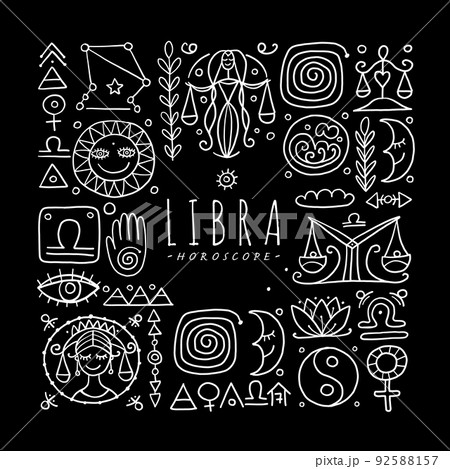 Illustration of Libra zodiac sign. Element of Air. Design of Astrology Calendar, Horoscope, Print. 92588157
