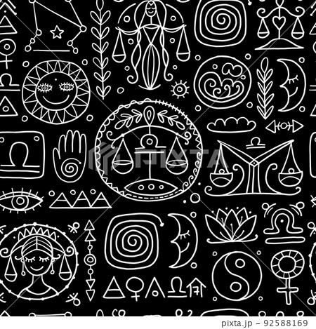 Libra zodiac sign. Element of Air. Seamless Pattern of Astrology, Horoscope Libra zodiac sign. Element of Air. Seamless Pattern of Astrology, Horoscope 92588169