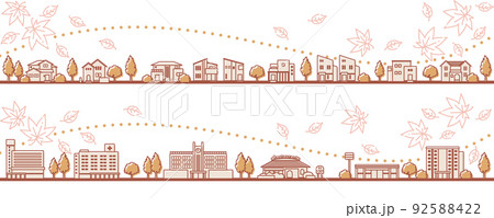 シンプルでかわいい秋の街並みのイラスト シンプルでかわいい秋の街並みのイラスト 92588422