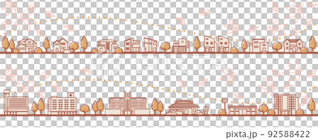 シンプルでかわいい秋の街並みのイラスト シンプルでかわいい秋の街並みのイラスト 92588422