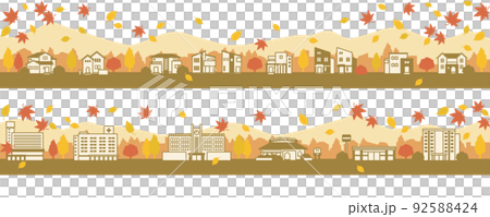 シンプルでかわいい秋の街並みのイラスト 92588424