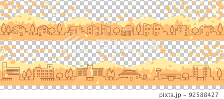 シンプルでかわいい秋の街並みのイラスト(線画) シンプルでかわいい秋の街並みのイラスト(線画) 92588427