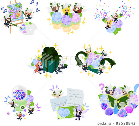 可愛い小さな花の妖精やたちや紫陽花の妖精たちの素敵な日々の生活のイラスト 可愛い小さな花の妖精やたちや紫陽花の妖精たちの素敵な日々の生活のイラスト 92588943
