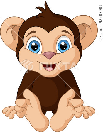 Cute baby monkey cartoon sitting 92588989