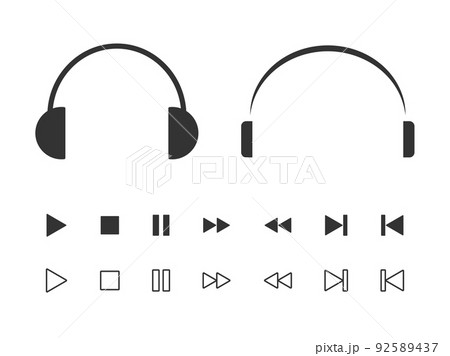 ヘッドフォンスピーカーのアイコンイラストセット ヘッドフォンスピーカーのアイコンイラストセット 92589437