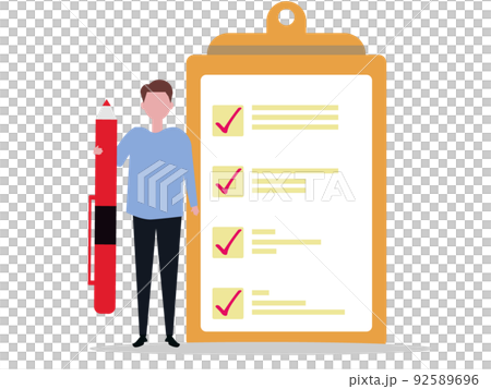 チェックリストと男性 アンケートに答える チェックボックス 埋める バインダー 人物 イラス チェックリストと男性 アンケートに答える チェックボックス 埋める バインダー 人物 イラス 92589696