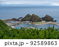 津軽海峡に面した龍飛漁港と帯島 92589863