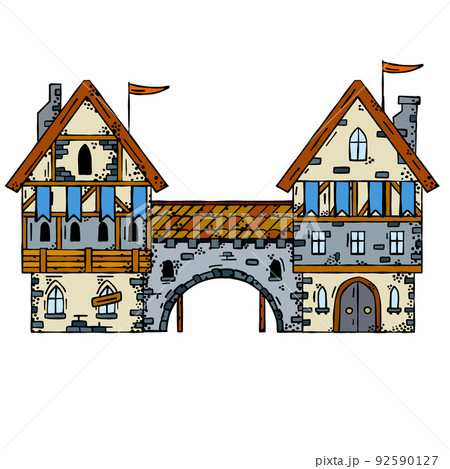 Old medieval town with gate and bridge 92590127