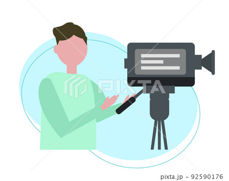動画撮影をする男性 ビデオカメラ 映像 人物 撮る カメラ 三脚 イラスト 92590176