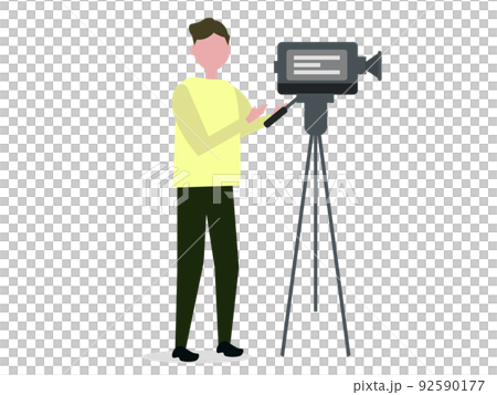 A man who shoots a video, a video, a person, a camera, a tripod, and an illustration. A man who shoots a video, a video, a person, a camera, a tripod, and an illustration. 92590177