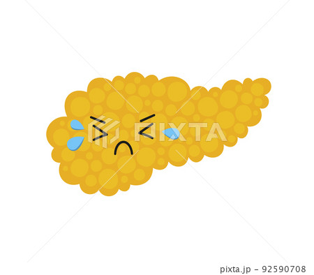 Crying pancreas kawaii sad unhealthy character. Drawing of a sick pancreas with tears. Isolated vector illustration on white background Crying pancreas kawaii sad unhealthy character. Drawing of a sick pancreas with tears. Isolated vector illustration on white background 92590708