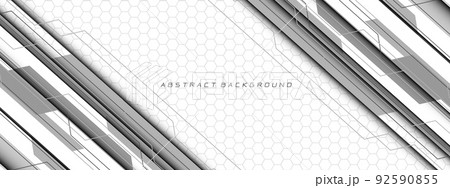 Abstract white grey cyber circuit futuristic technology geometric on hexagon mesh design modern background vector 92590855