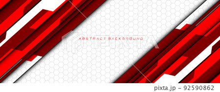 Abstract red white cyber circuit futuristic technology geometric on grey hexagon mesh design modern background vector 92590862
